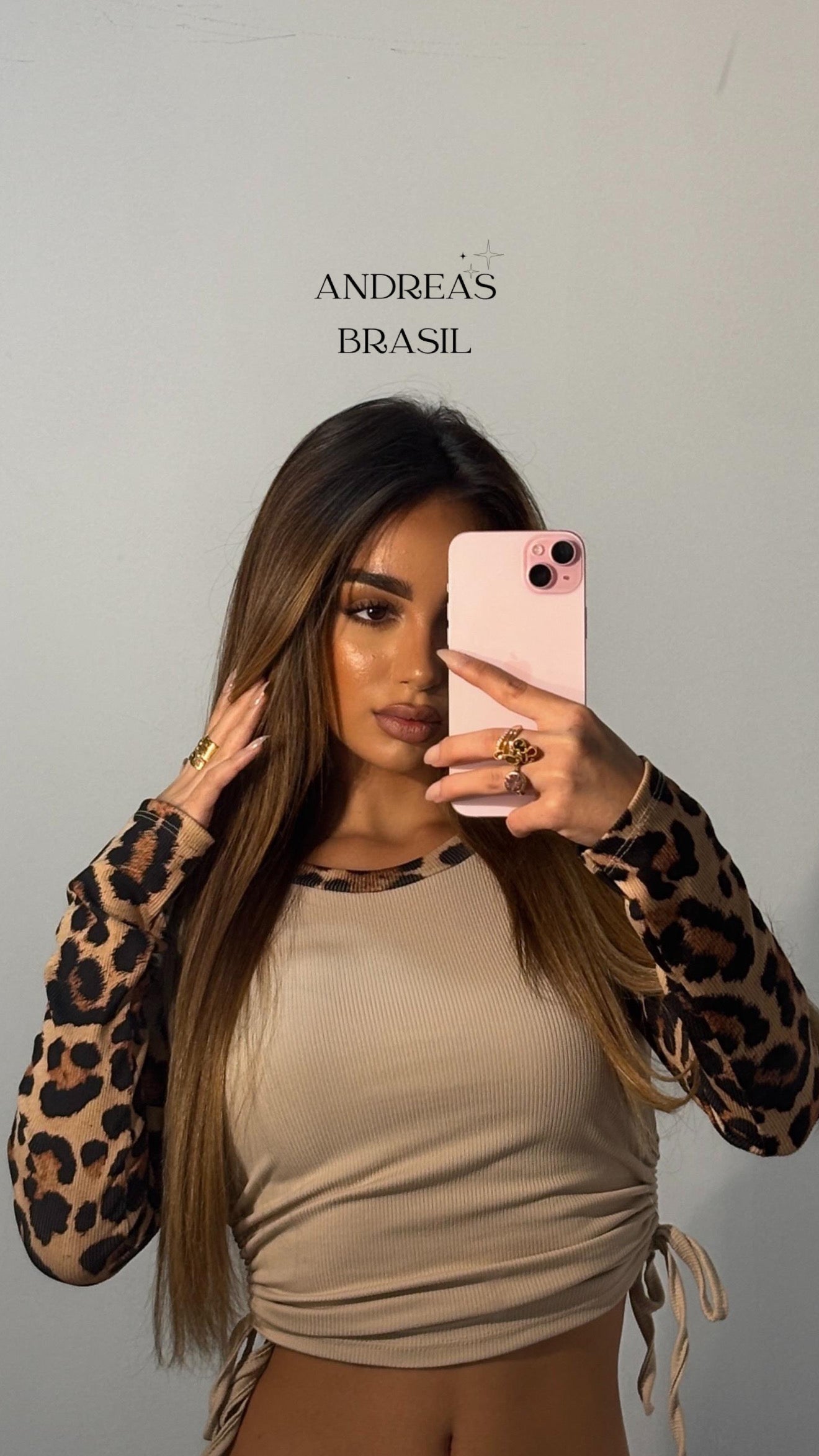 Top leopardo frunce beige