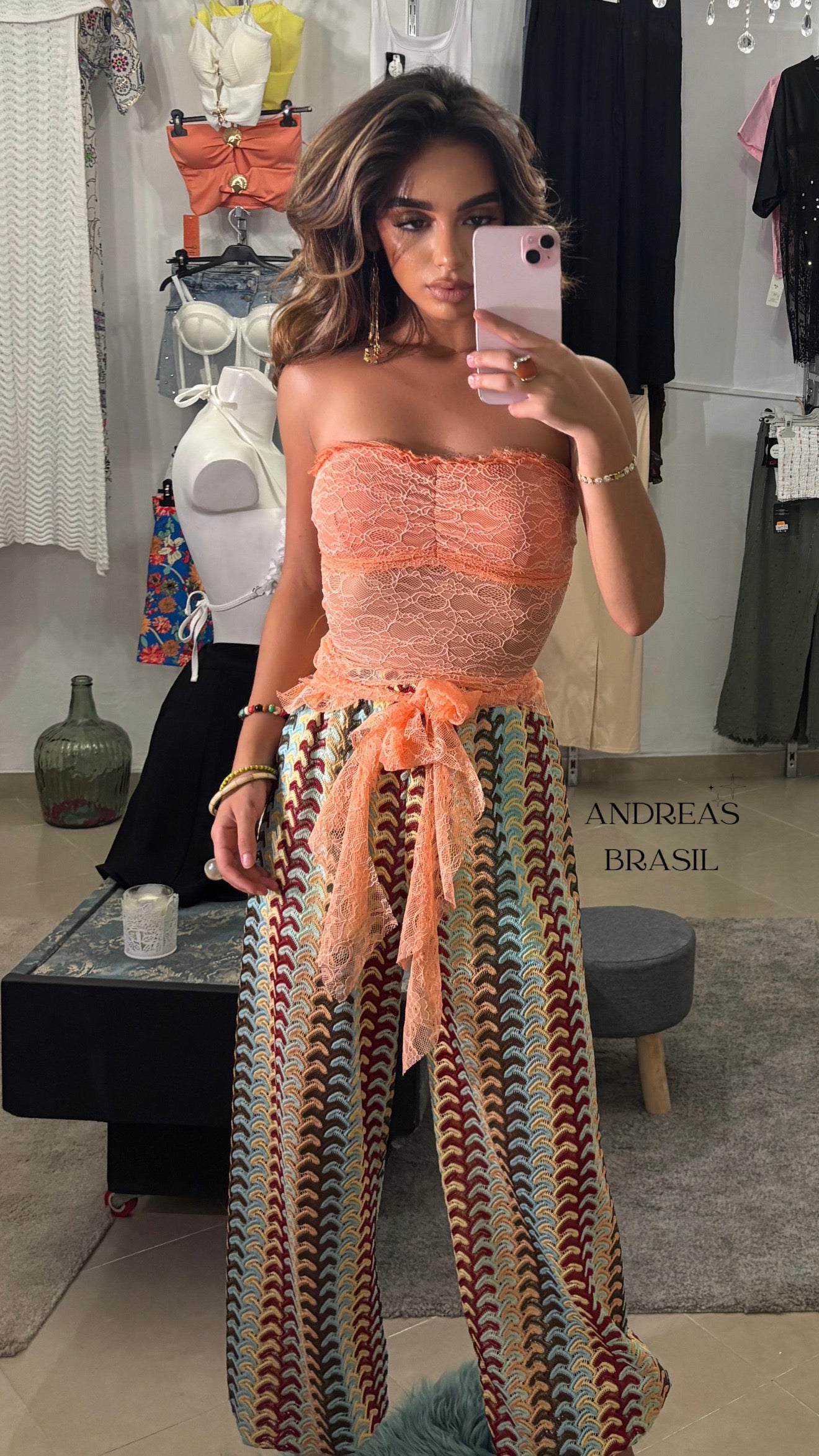 Top encaje astrae naranja