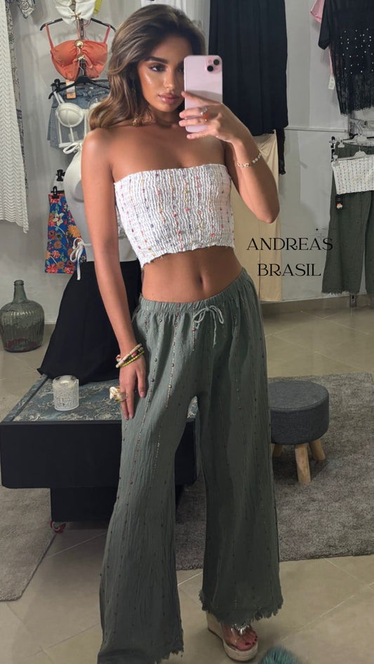 Pantalón tipo lino verde